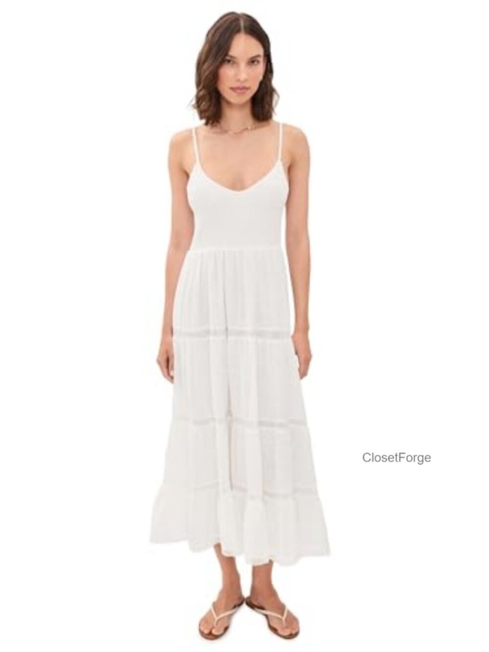 Eyelet Maxi Dress Smocked Bodice Crochet Lace Trim Sleeveless